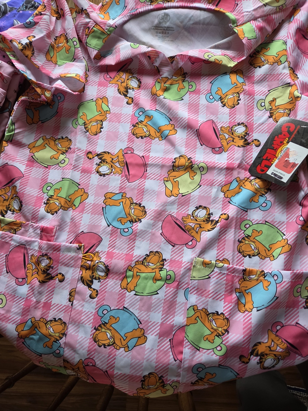 Garfield Pink Plaid Women's Pajama Top